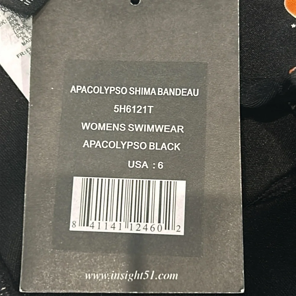 Insight Apocolypso Shima Black bandeau swim bikini top size 6